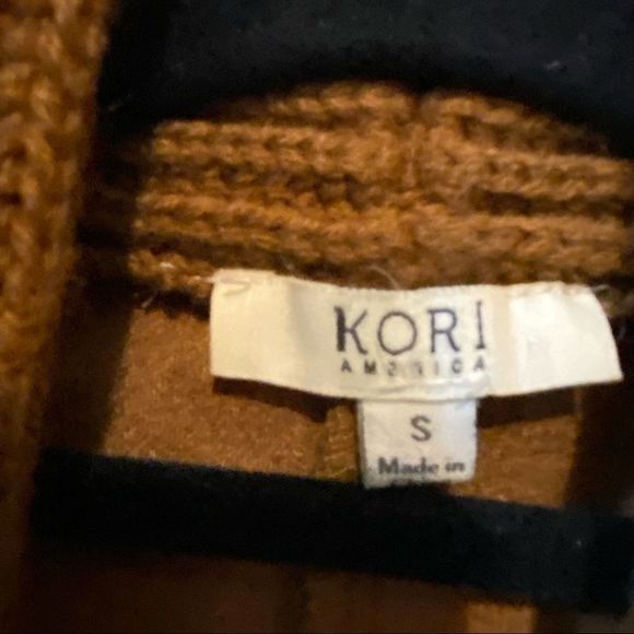 KORI waterfall faux suede cardigan sweater in cognac  size small EUC - Picture 4 of 7